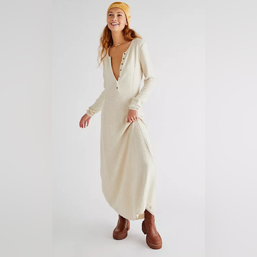 NWT FP Beach El Toffo Maxi Henley dress boho romantic California girl beach XS